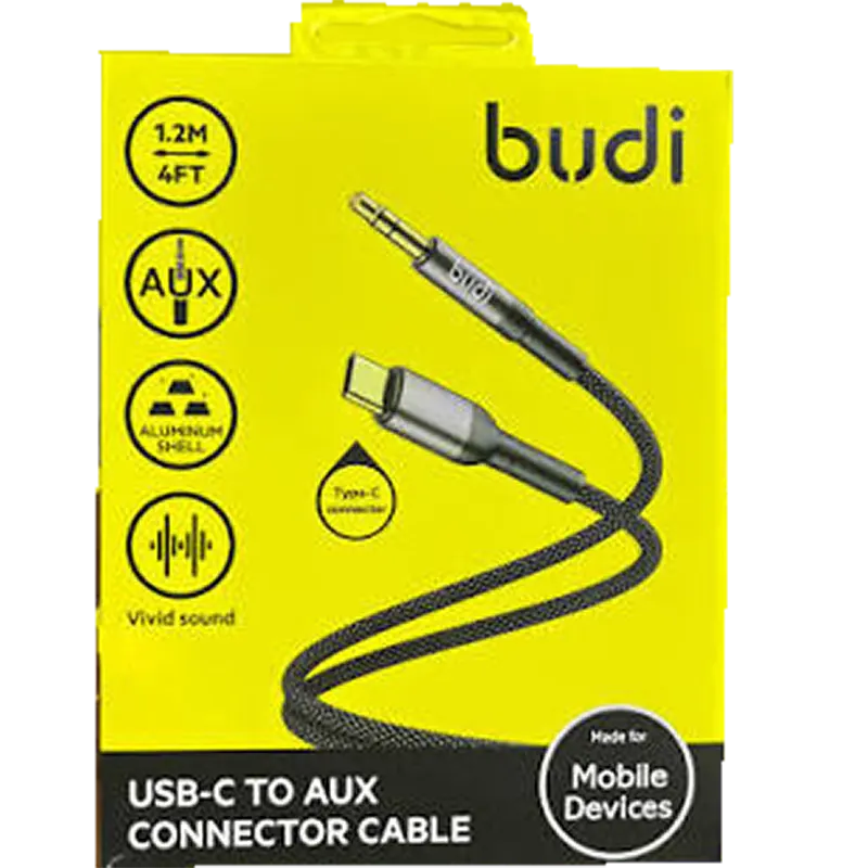 Budi 131TI Lightning to Aux connector cable 1.2m Braided Mascom International.webp